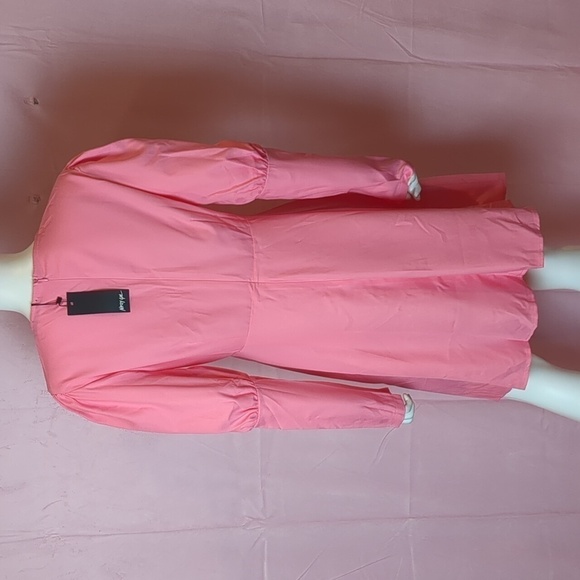 Nasty Gal Long Puff Sleeve V Neck Mini Dress in Barbie Core Hot Pink size 12 - Picture 4 of 7